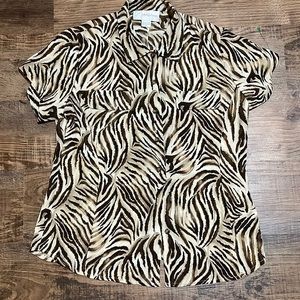 Brown and cream zebra print blouse